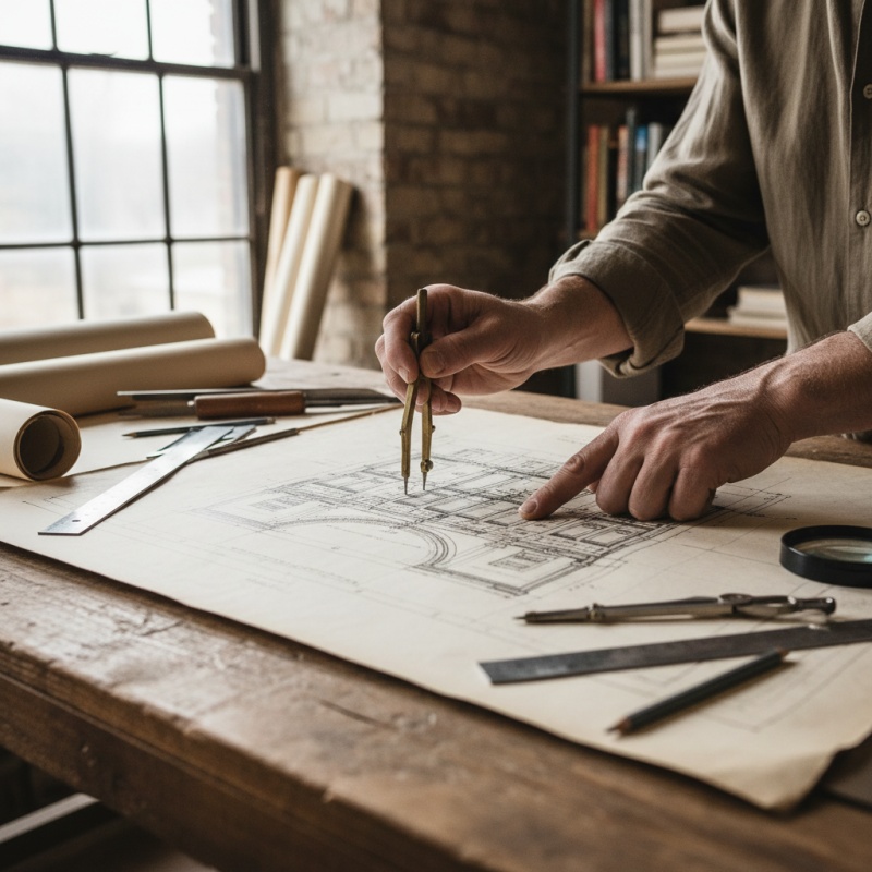 Détail des plans techniques pour une rénovation complexe de bâtiment historique gérée par un AMO renforcé