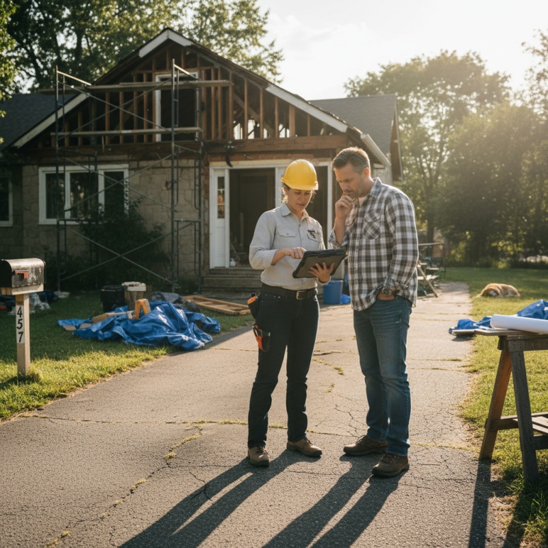 Expert AMO en assistance maîtrise d'ouvrage discutant d'un projet de rénovation avec un client