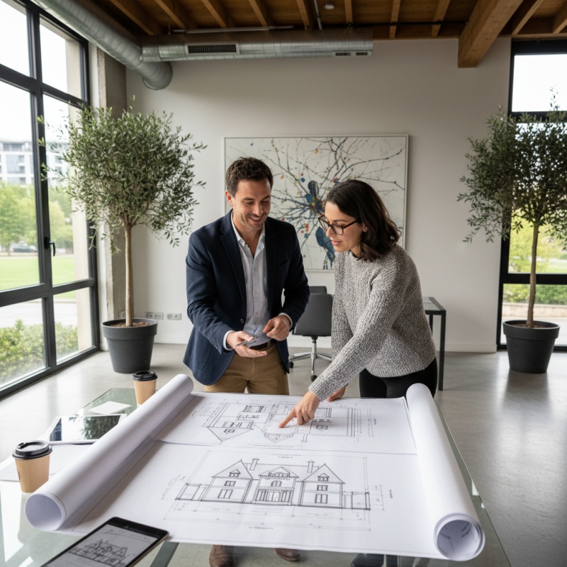 Équipe d'ingénieurs thermiciens de l'agence d'Angers en réunion de travail