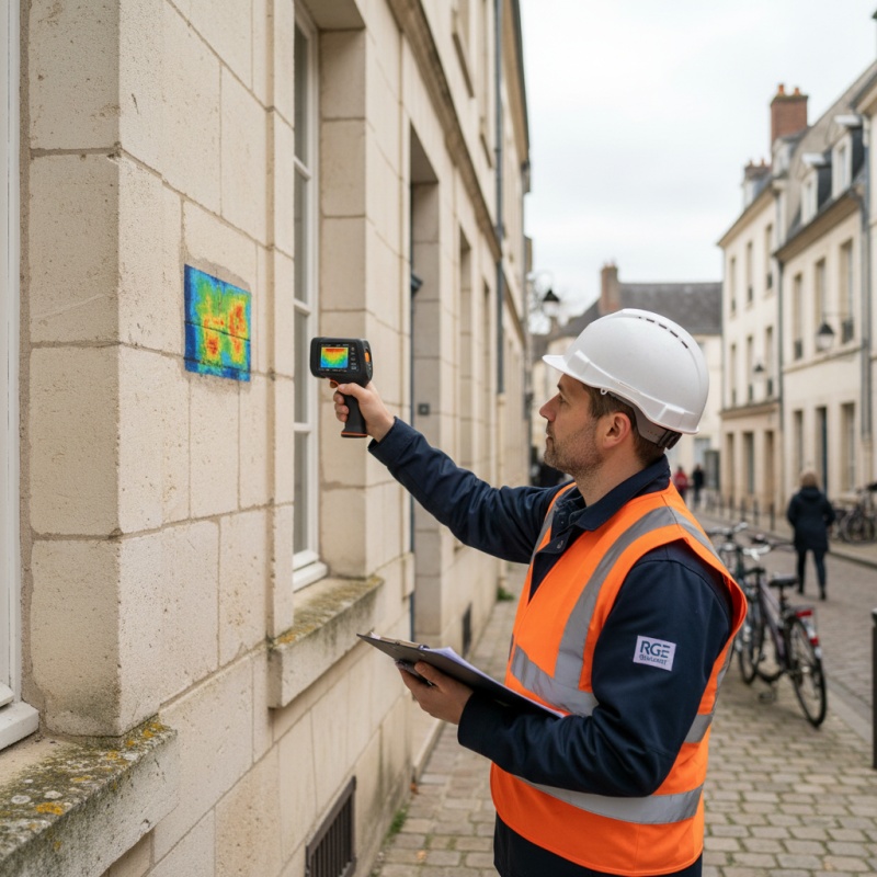 Technicien RGE réalisant un audit énergétique sur une maison en tuffeau à Tours