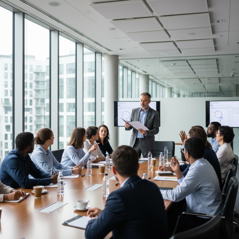 Syndic de copropriété présentant les résolutions pour un audit énergétique en assemblée générale