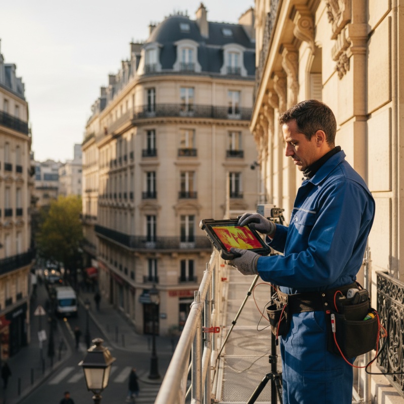 Technicien RGE réalisant un audit énergétique sur une maison individuelle