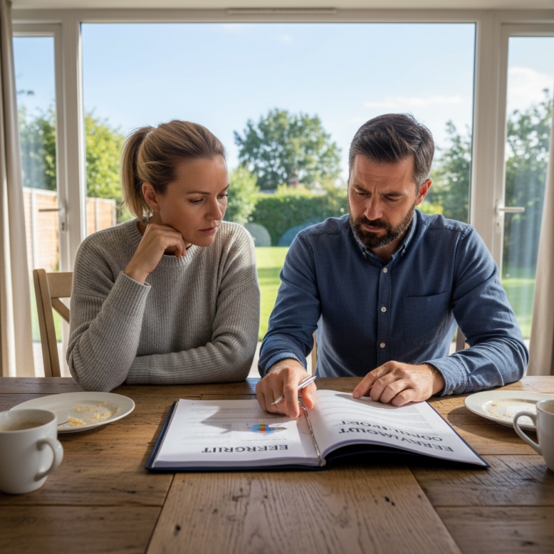 Propriétaires consultant le rapport de l'audit énergétique obligatoire avant de vendre leur maison