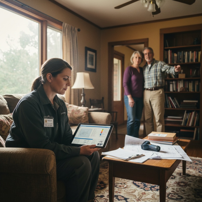Auditeur RGE certifié vérifiant la conformité d'un audit énergétique réglementaire sur sa tablette