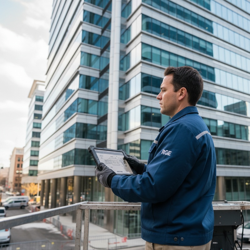 Technicien RGE réalisant un audit énergétique sur un bâtiment tertiaire pour Audit Rénovation