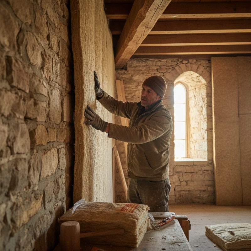 Exemple de travaux de rénovation énergétique : pose d'un isolant biosourcé dans une maison à Caylus