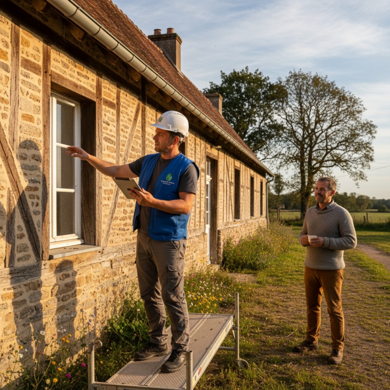 Technicien RGE réalisant un audit énergétique sur une maison traditionnelle du Berry à Châteauroux