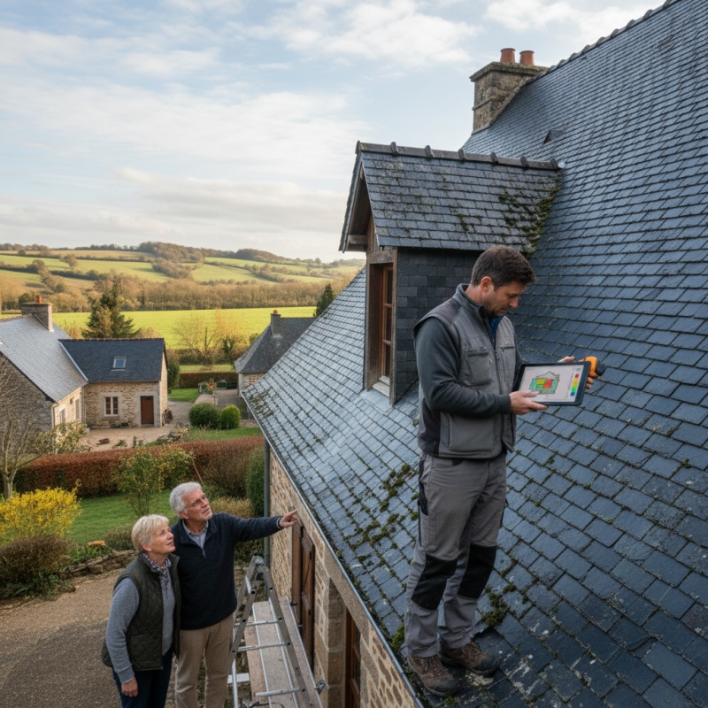 Technicien RGE réalisant un audit énergétique à Cholet sur une maison typique du Maine-et-Loire.