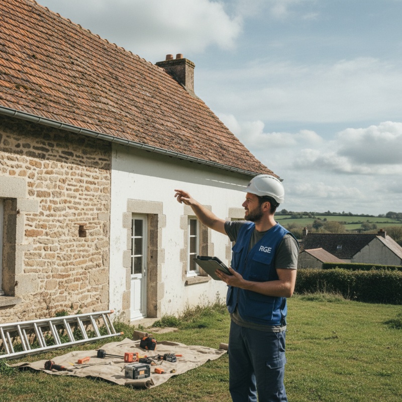 Auditeur énergétique RGE examinant une maison vendéenne à La Roche-sur-Yon pour un audit.