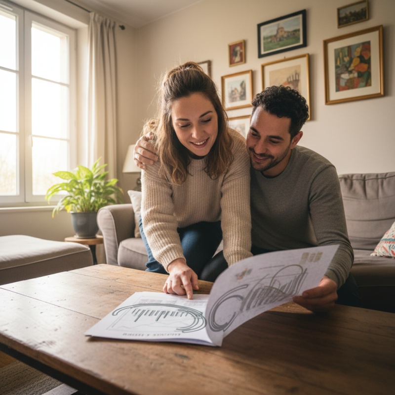 Couple de propriétaires montalbanais étudiant le rapport de leur audit énergétique pour planifier leurs travaux.