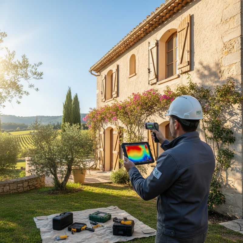 Technicien RGE réalisant un audit énergétique sur une maison à Montpellier.