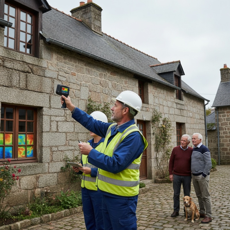 Audit énergétique d'une maison bretonne à Rennes avec une caméra thermique par un technicien RGE