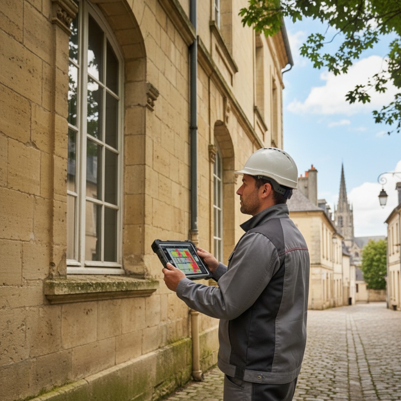 Auditeur RGE réalisant un audit énergétique sur une maison en tuffeau à Tours