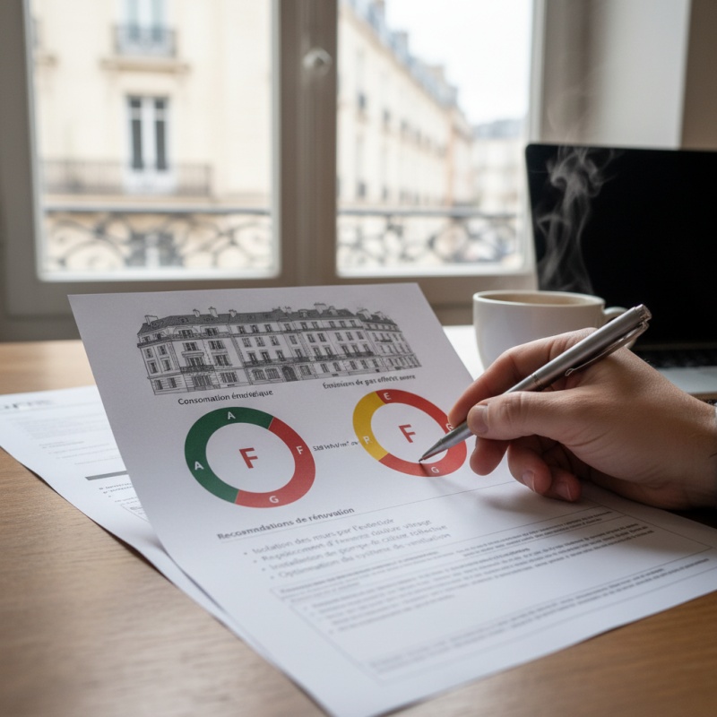 Rapport de DPE pour un immeuble en monopropriété avec des recommandations de travaux