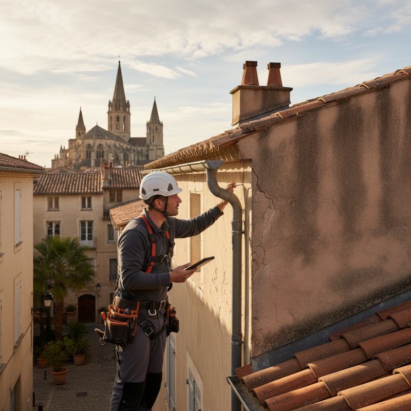 Expert réalisant un Diagnostic Technique Global (DTG) sur une copropriété à Béziers.