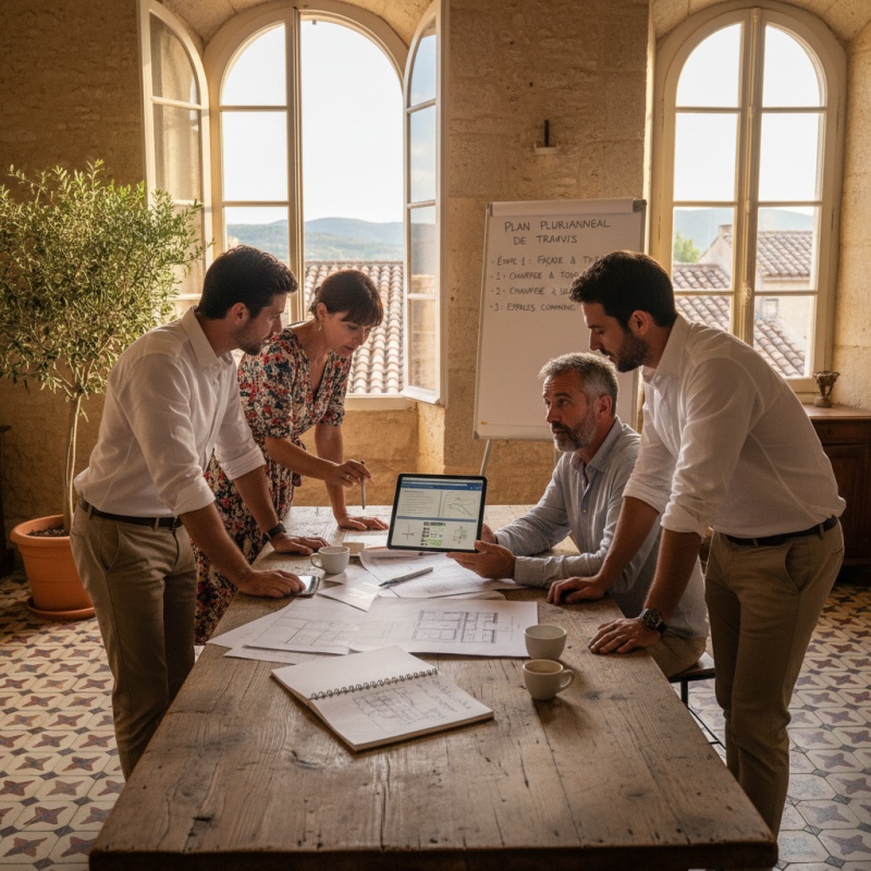 Syndic de copropriété à Béziers étudiant le plan pluriannuel de travaux suite à un DTG.