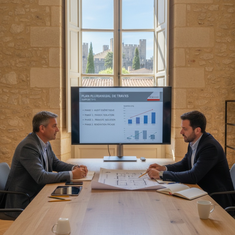 Présentation du plan pluriannuel de travaux suite à un DTG à Carcassonne.