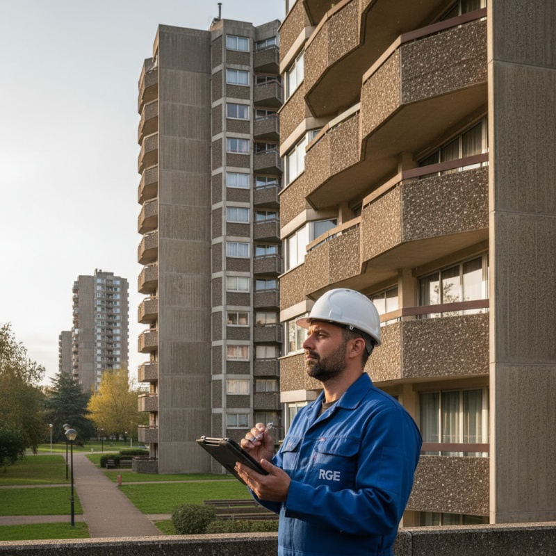 Expert RGE réalisant un diagnostic technique global (DTG) sur une copropriété typique de Cergy-Pontoise
