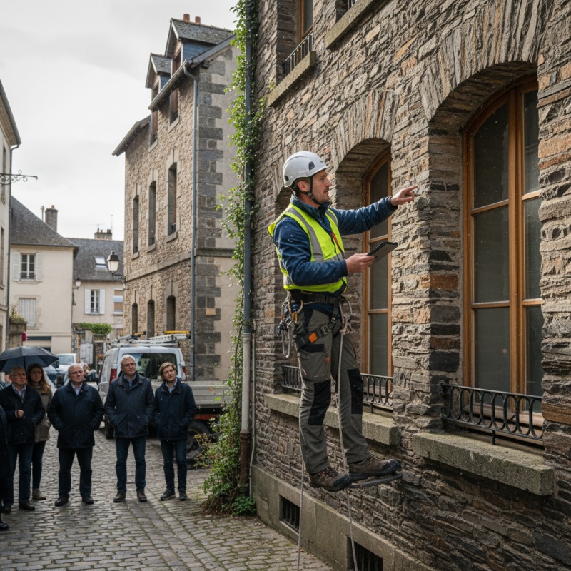 Expert réalisant un Diagnostic Technique Global sur un immeuble en schiste à Laval
