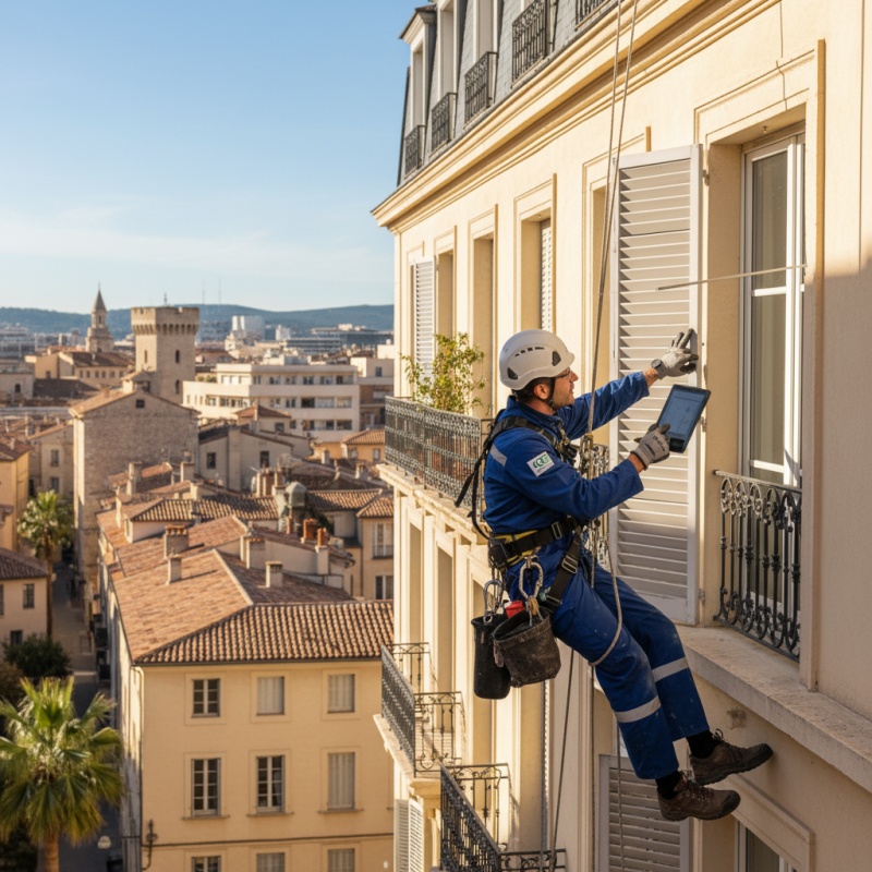 Expert réalisant un diagnostic technique global (DTG) sur une copropriété à Montpellier
