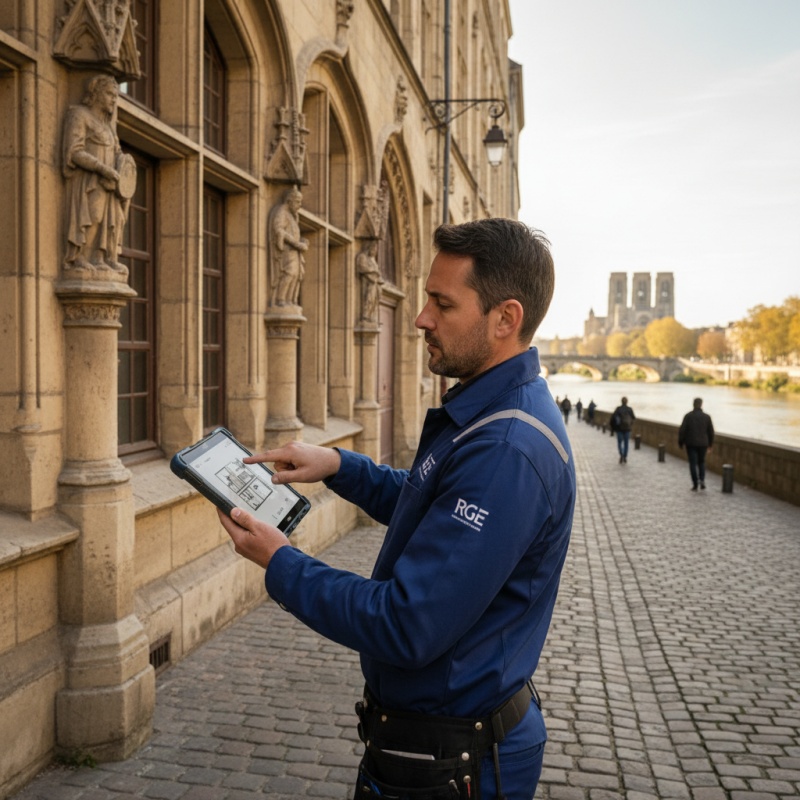 Expert RGE réalisant un Diagnostic Technique Global (DTG) sur un immeuble ancien à Orléans