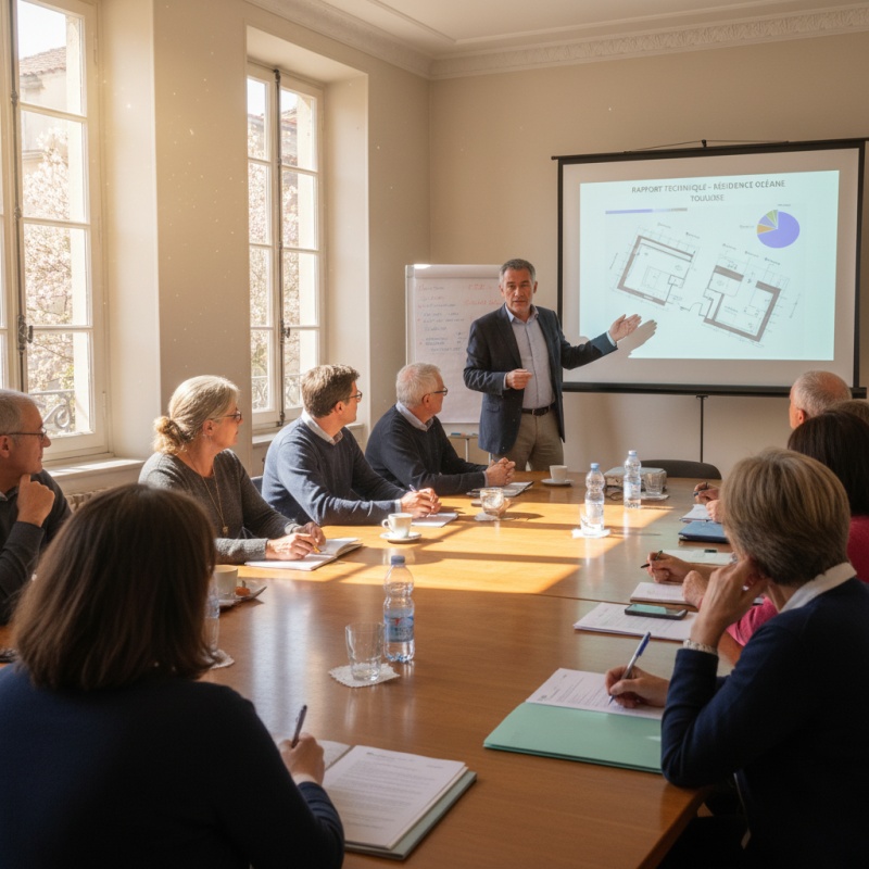 Syndic de copropriété présentant un rapport de DTG à Toulouse