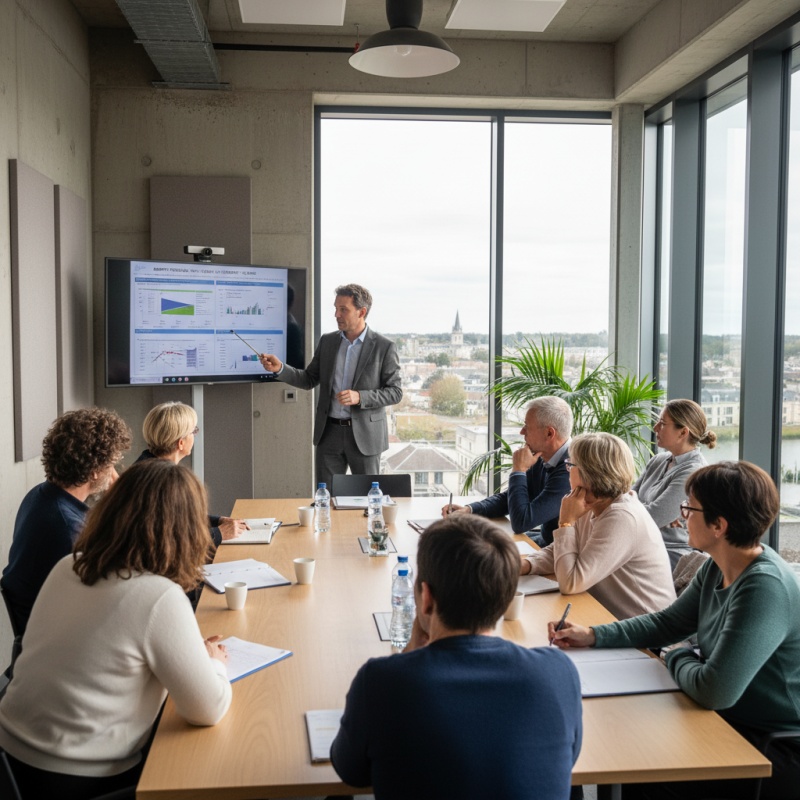 Syndic de copropriété au Mans présentant les résultats d'un DTG à des copropriétaires