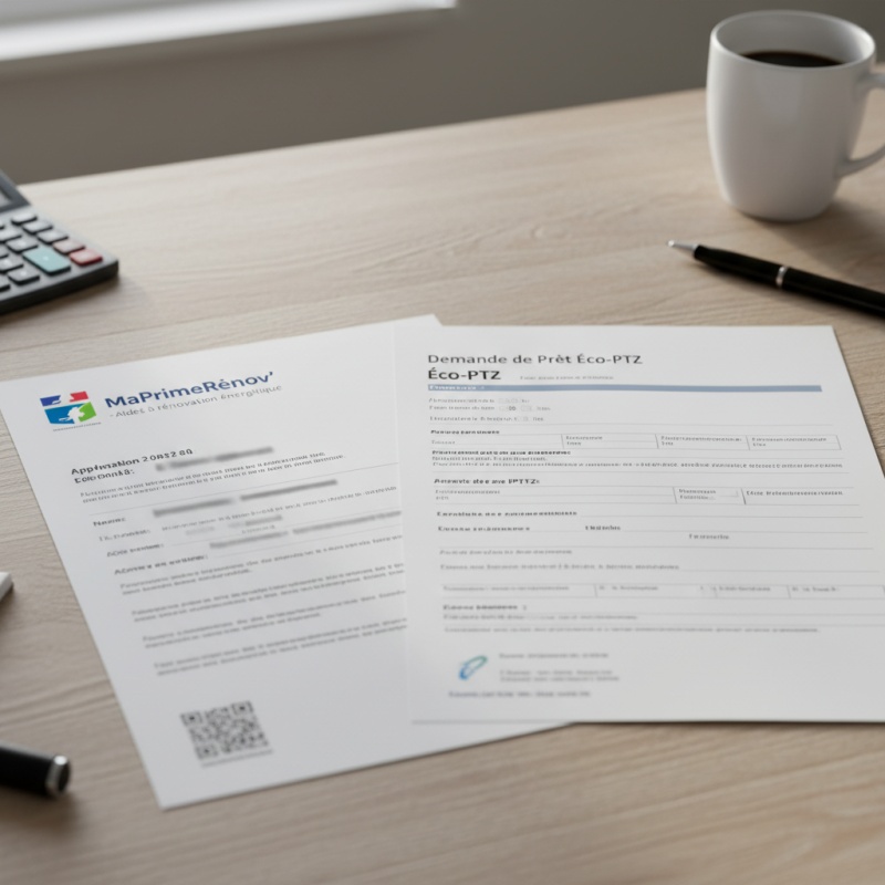 Dossiers MaPrimeRénov' et Éco-PTZ préparés pour un projet de rénovation énergétique