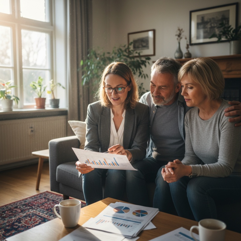 Conseiller Audit Rénovation expliquant le tarif de Mon Accompagnateur Rénov' à un couple.
