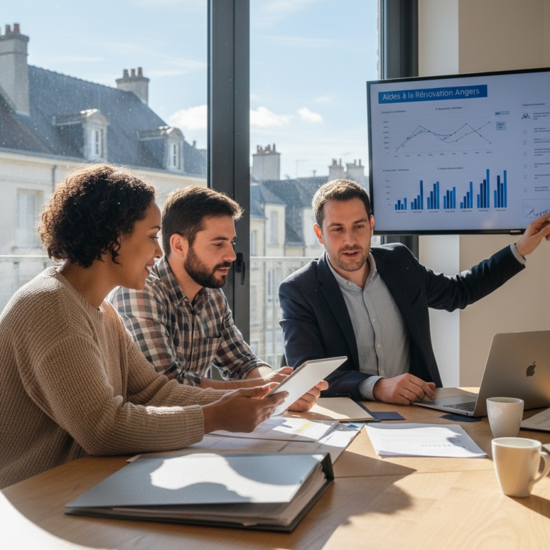 Couple angevin planifiant le financement de leur rénovation avec un conseiller France Rénov du Maine-et-Loire.