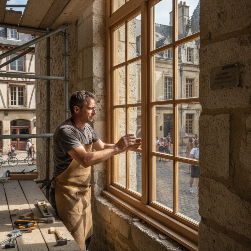 Artisan qualifié installant des fenêtres performantes pour une rénovation énergétique à Blois.