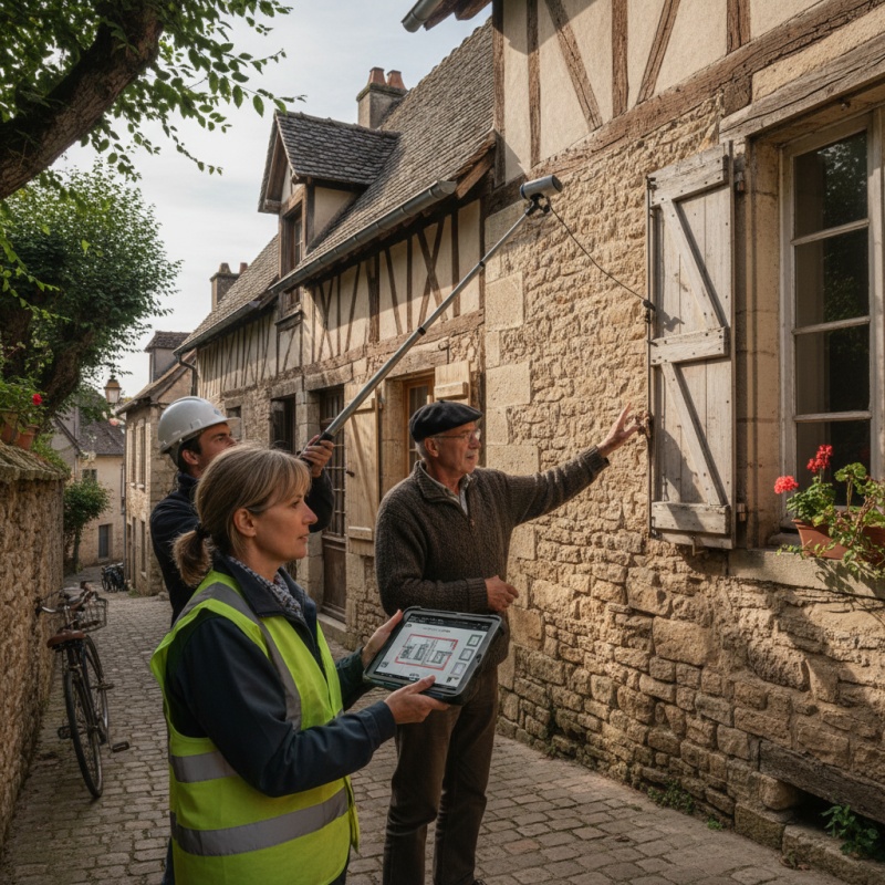 Mon Accompagnateur Rénov' évaluant une maison quercynoise en pierre à Figeac