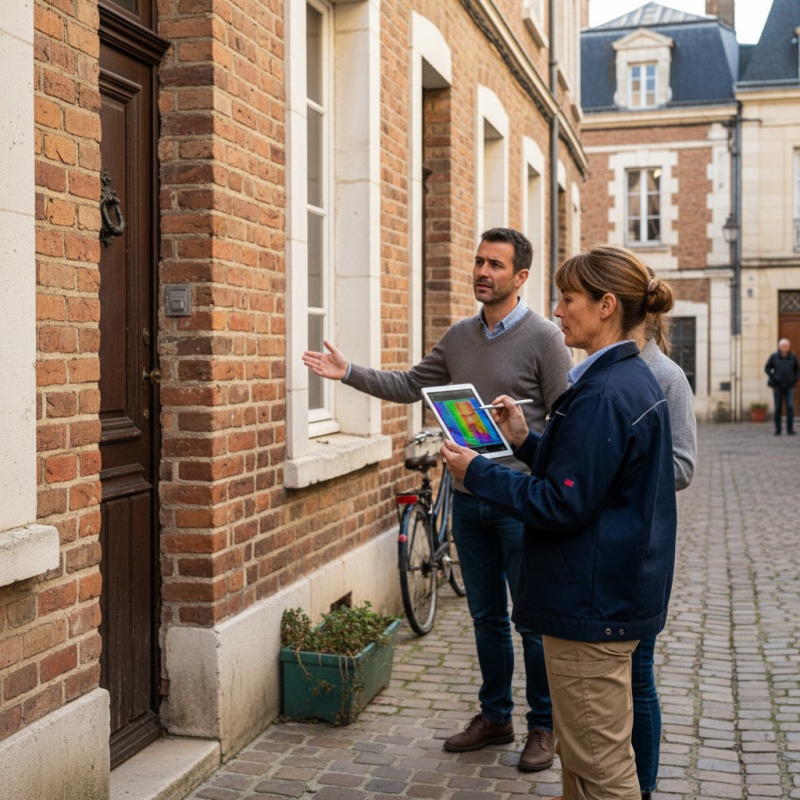 Expert Mon Accompagnateur Rénov' réalisant un audit sur une maison en brique à Montauban
