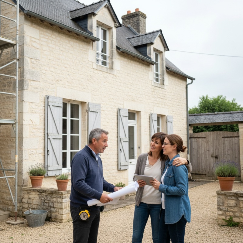 Mon Accompagnateur Rénov à Tours discutant d'un projet de rénovation sur une maison en tuffeau