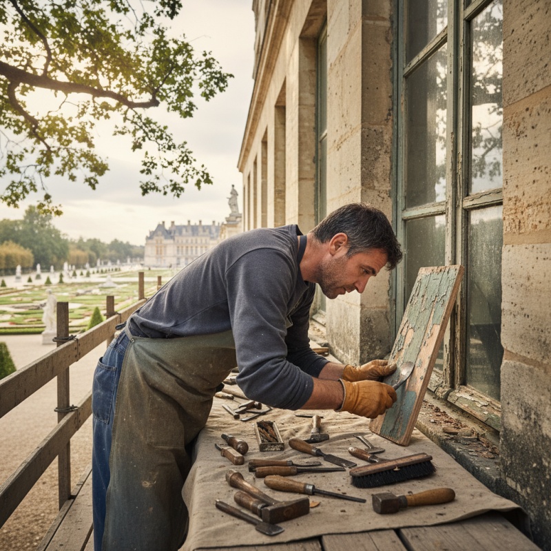 Artisan qualifié RGE travaillant sur la rénovation d'un bâtiment ancien à Versailles