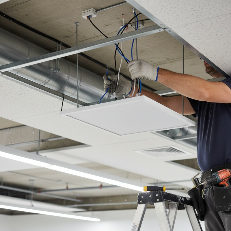 Installation d'un éclairage LED dans un bâtiment tertiaire, un des travaux éligibles à la prime CEE.