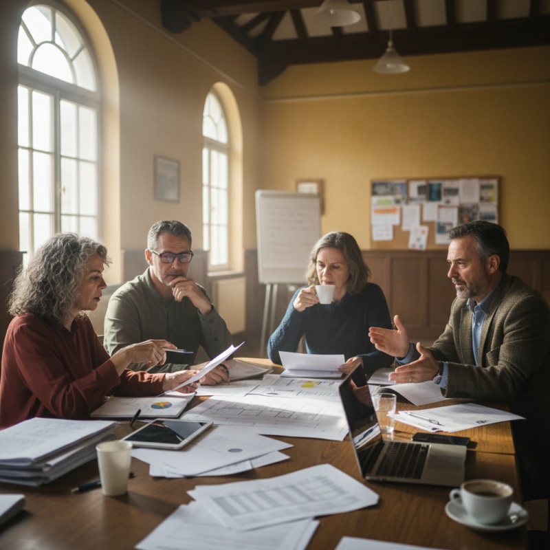 Copropriétaires étudiant les aides financières disponibles pour financer le coût d'un DTG